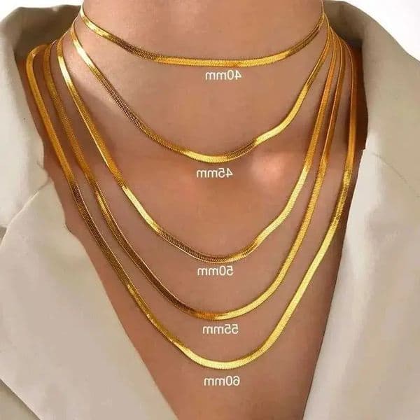 Chain For Man 4Pcs Sterling Silver Gold Snake Chain Necklace Women Men Herringbone Choker Neck woman necklace Chains Trend Jewelry Gift Hot Crystal