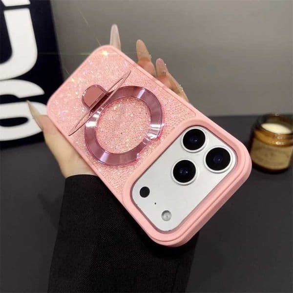 Colors Luxury Solid Glitter Rhinestone Magnetic Bracket Phone Case for iPhone 17 Air 15 13 14 16 12 Pro Max Shockproof Cover Z260601