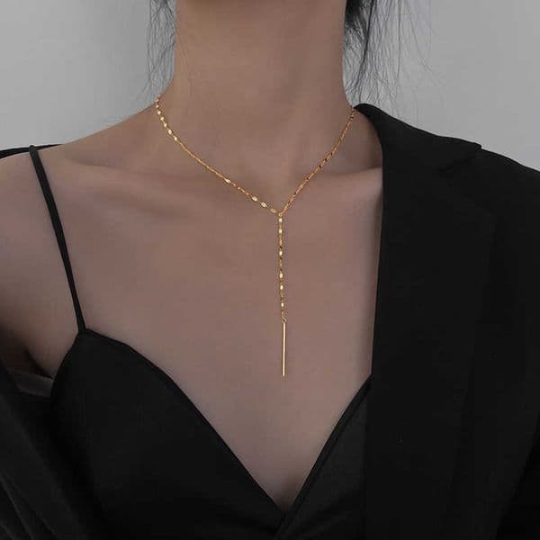 Sterling Silver Geometric 925 Tassel Necklace Y-Shaped Simple Collar Chain Long Fashion Sweater Chain Wedding Party Jewelry Gift M260601