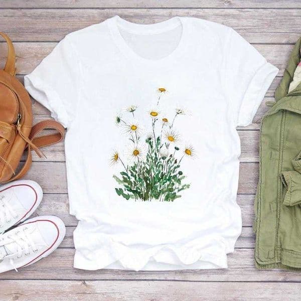 Floral Print Garment Top Short Sve T-shirt Women Clothing Harajuku Graphic Tshirts Tops Oversized T Shirt D260601