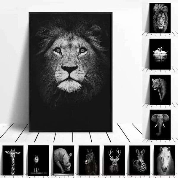 Canvas Painting Animal Art Lion Elephant Hippo Zebra Poster And Modern Minimalist Photo Wall Living Room Bedroom Decoration 26L0602