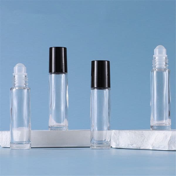 200pcs/lots 10ml Clear Glass Roll on Bottles Empty Sample Vials Essential Oil Container With Glass Steel Roller Ball Cosmetic Packing