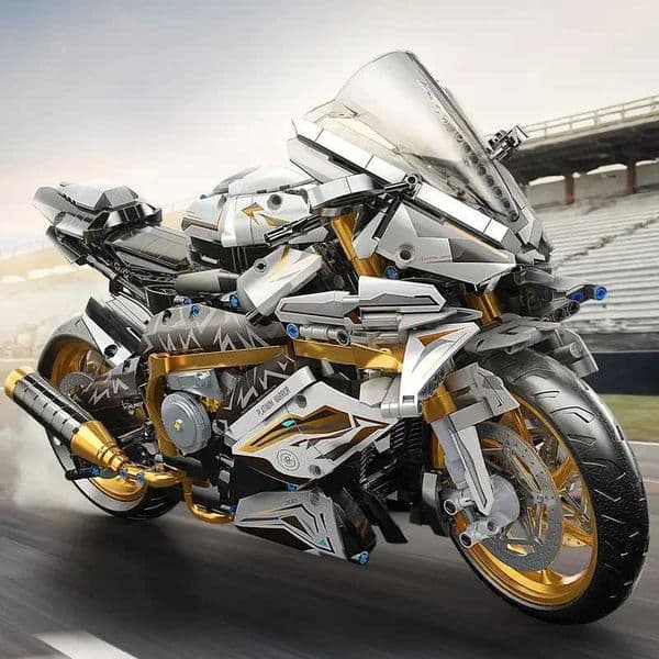 2431 Pieces of White Gold Motorcycle Building Blocks Easy to Assemble for Ages 14 and Up Perfect Gift for Birthdays Christmas Halloween and New Year Parties L260601