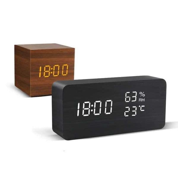 Alarm Clock LED Wooden Watch Table Voice Control Digital Wood Despertador USB/AAA Powered Electronic Desktop ClocksT260601