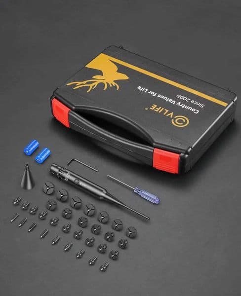 MidTen Professional Laser Bore Sight Kit with 32 Adapters 0.17 to 12GA Calibers Red or Green Bright with Button Switch Powerful C260602