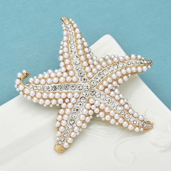 Pearl Starfish Women Brooch Wulibaby Pin Sparkling Sea Star Jewelry Gift H260602