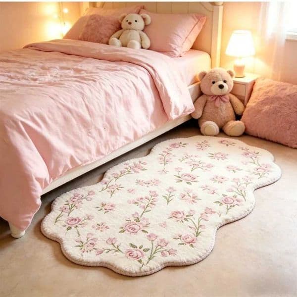 for Flowers Carpets Living Room Girly Style Bedroom Decor Carpet Fluffy Soft Irregular Shape Bedside Rug Home Plush Floor Mat L2606021