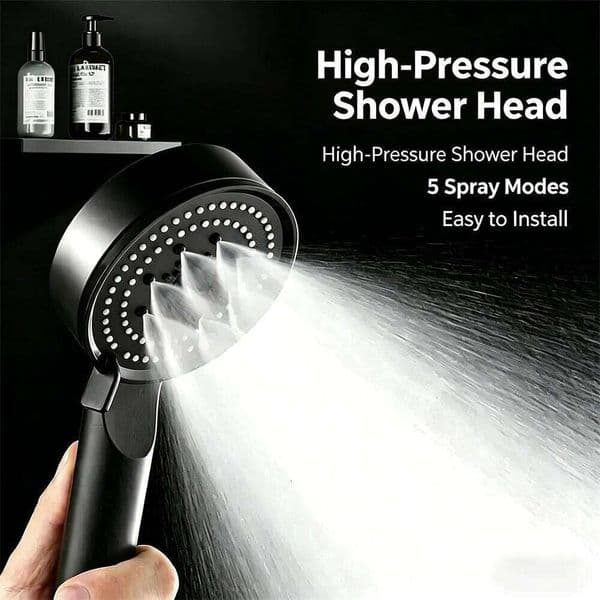 Matte Black 5-Mode High Pressure Shower Head Handheld Spray for Powerful Bathing And Cleaning Home Bathroom Accessory