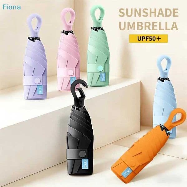 6 Ribs UPF50 UV Protection Folding Umbrella with Hook HandleSun Rain Umbrella for TravelJ260602