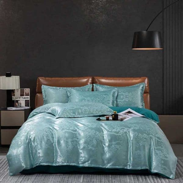 2025 new European light luxury jacquard four-piece set satin silk quilt cover bed sheet single double four-piece setJ260602