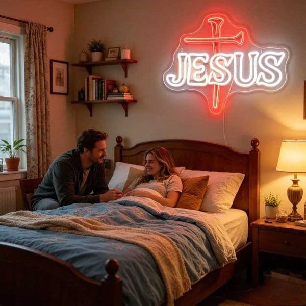Christian Jesus Cross LED Neon Sign USB Rechargeable Night Light Aesthetic Wall Art Decor for Church Living Room Religious Gift C260602