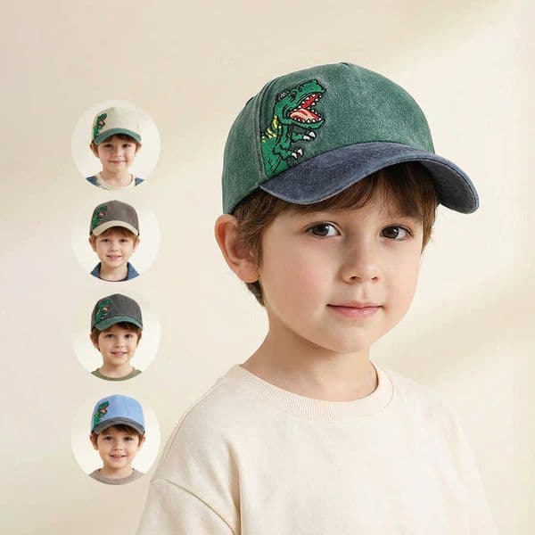 Baseball Caps Childrens - Boys and Girls Plaid Cotton Floppy Baseball Caps Trendy Kids Small Dinosaur Sun Protection Hats M260602
