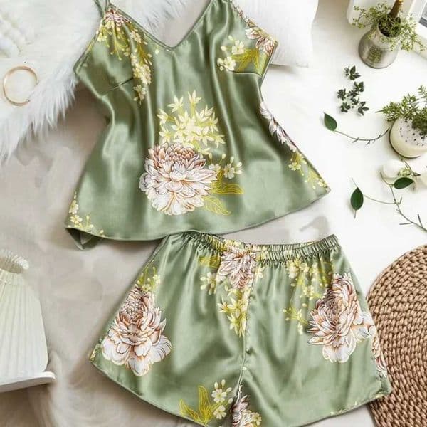 New Womens Summer Sexy Fashion Printed Pajama Set Satin Comfortable Breathable Soft Home Clothes Strap Sleeper Two Piece Set L260525