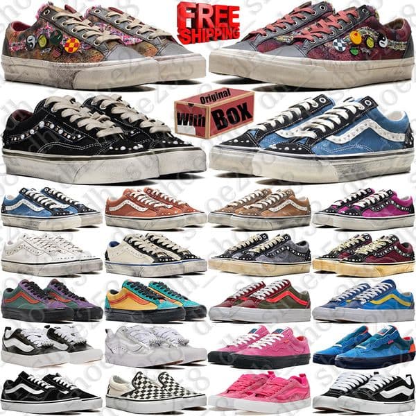 Free Shipping With Box Designer vanspearlized pearlized van shoe pearl shoes vansneaker vansold vansknu knu old skools sneakers Sport chaussure mens trainers hot