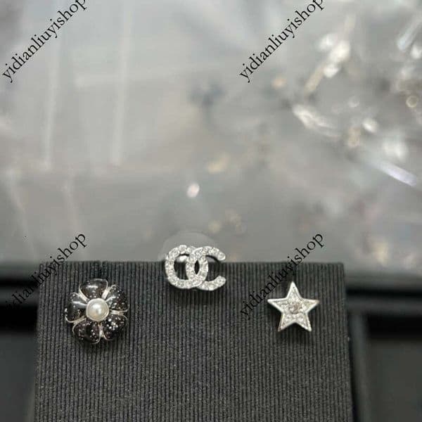 Designer cc earrings S925 silver high-end 3-piece floral earring set classic summer pink enamel double C stud earrings channels earrings