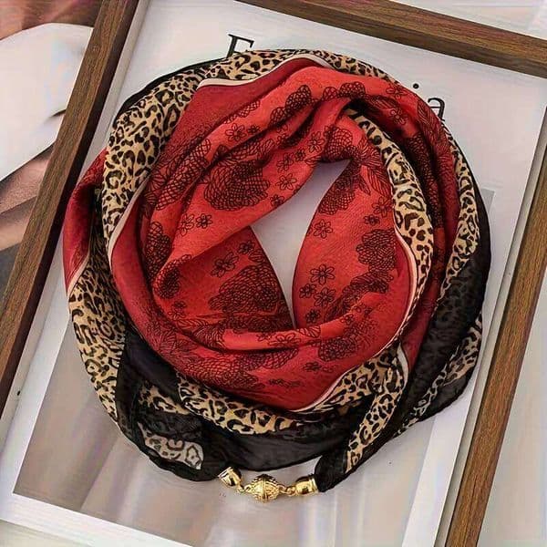 Luxury Magnetic Buckle chiffon Silk Women Print Neck Protector Square Scarf For Summer Sun Protection Fashionabl Scarves 26Y0602
