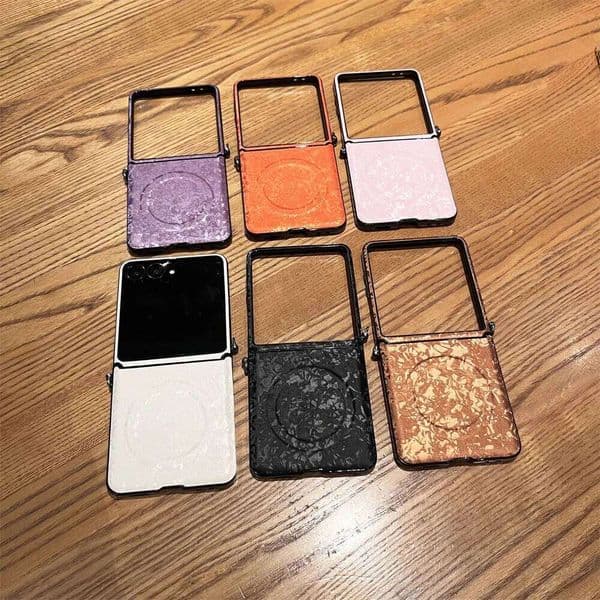 Luxury Leather Magnetic Phone case for Samsung Galaxy Z Flip6 FE Flip7 Flip5 6 7 Cover Glitter Shell Pattern Protection Cases