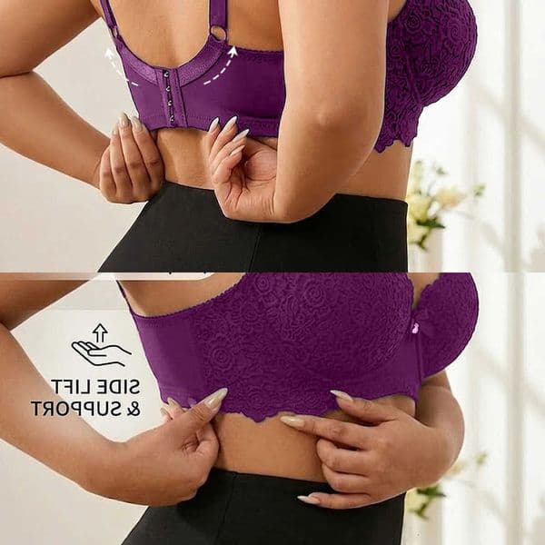 Womens Plus Size Lace Push Up Bra Underwire Side Support Anti-Sagging with Wide Adjustable Straps Brassiere L260602