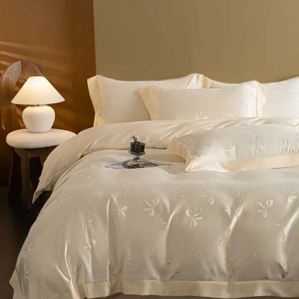 European Luxury Jacquard Silk Duvet Cover Set Fashion Bow Pattern King Bedding Set Skin Friendly Cforter Cover SetJ260602