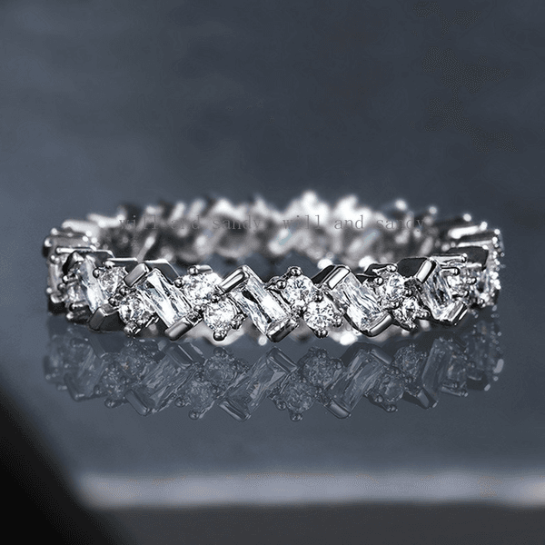 CZ Cubic Zirconia Baguette Cut Eternity Bands for Women Sterling Silver Engagement Wedding Promise Ring Pinky Rings Fine Jewelry gift for Wife Mother Birthday