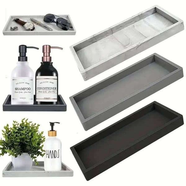 Bathroom Silicone Tray Vanity Organizer for Makeup Lotion Perfume Soap Bottles Jewelry Sundries on Countertop Sink Desktop