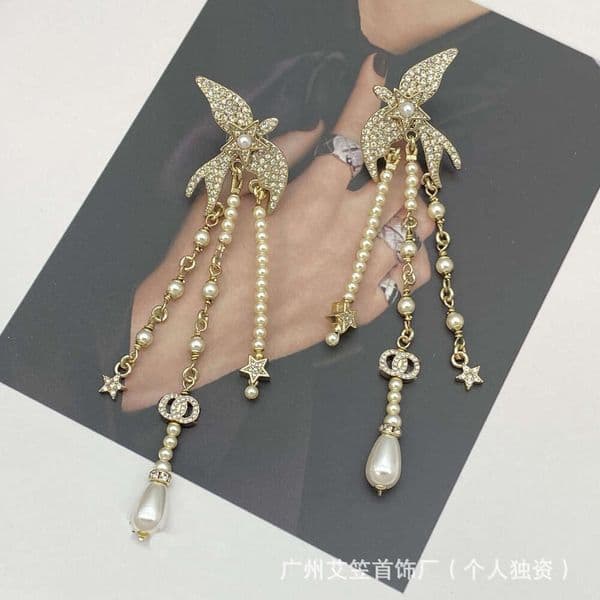 Designer Jewelry cc earrings New style women high-end light luxury double C letter earrings pearl balls star designs channels studs