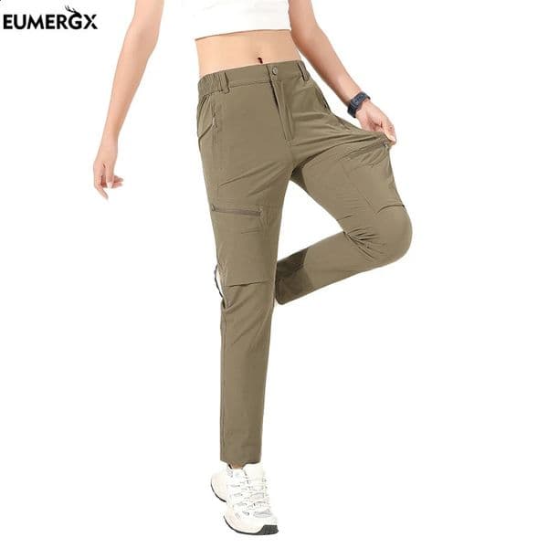 EUMERGX Womens Summer Hiking Pants Quick-Dry Waterproof Cargo Pants Outdoor Stretch Mountain Trousers For Camping Climbing 260530