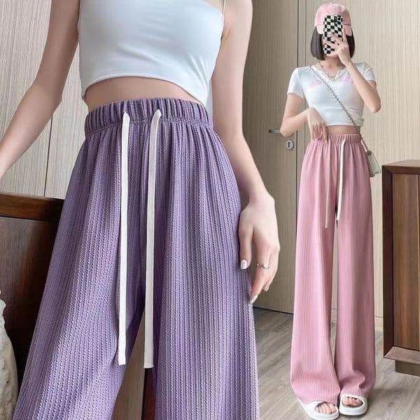 Autumn Elastic Waist Drawstring Casual Straight Sporty Casual Wide Leg Pants Solid All-Match Basic Trousers Women Clothes 260602