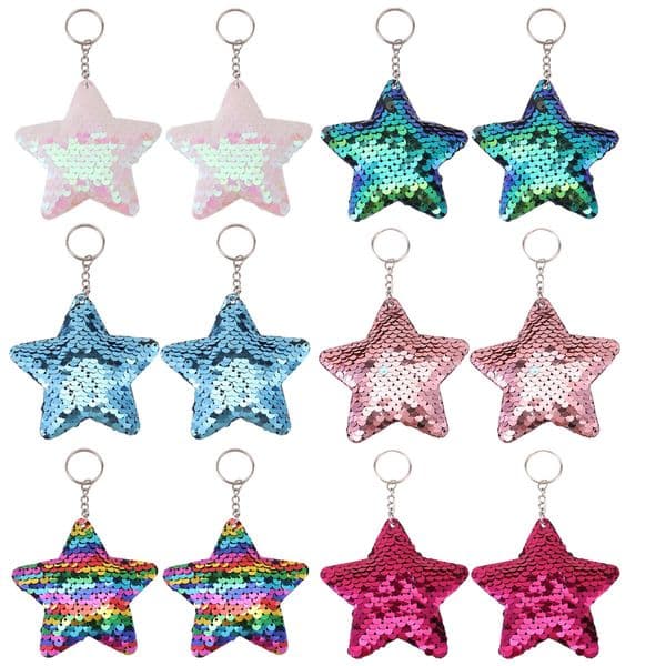 12pcs Flip Sequin Stars Keychains Sparkling Key Rings For Boys Girls Decoration Wallet Bag Backpack Charms Party Favors260601