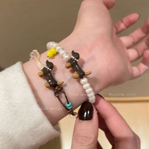 Designer Jewelry Luxury Jewelry Dachshund Dog Pearl Bracelet For Women, Niche Design, High-End Woven Rope Bracelet, Fashionable, Versatile, Cute A