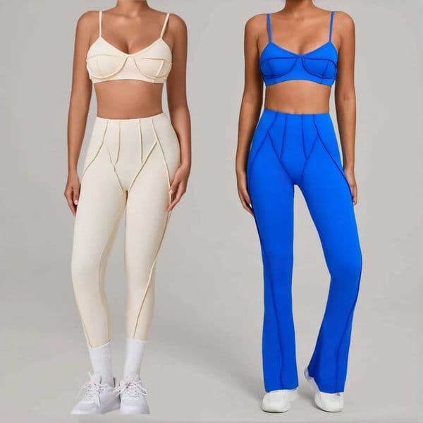 Women's Set Sports High Waist Hip Lift Backless Bra Flared Trousers Casual Running Workout Gym Leggings SetT260602