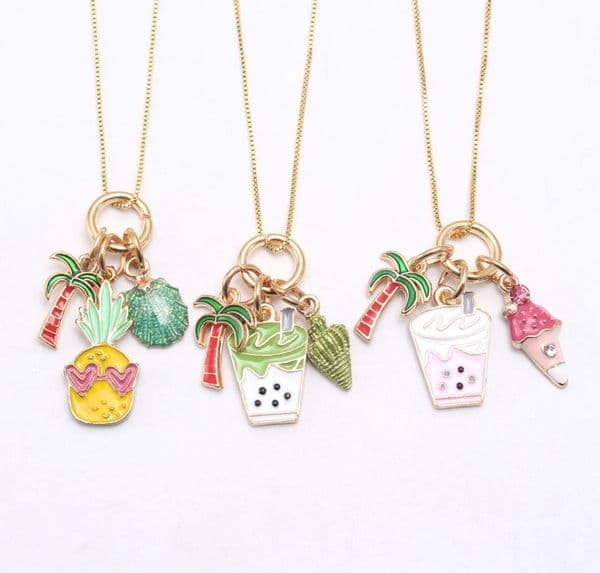 New Kids Gift DIY Handmade Jewelry Cute Colorful Coconut Tree Shell Milk Tea Beach Pendant Necklace Sea Souvenir Gift