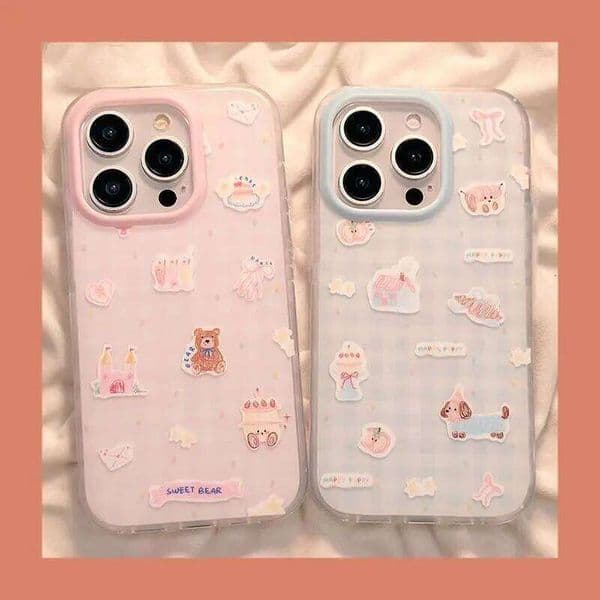 Graffiti Cute Puppy Bear Case Compatible for IPhone 13 12 11 Pro X XR XS Max 15 16 8 7 Plus SE 2020 New Imd Soft Cover