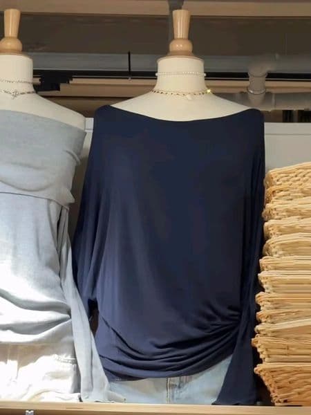 Navy Long Batwing Sleeve T-shirts Woman Sweet Slash Neck Cotton Tee Shirts Female Casual Simple All-match Tshirts Y2k Tops 260602