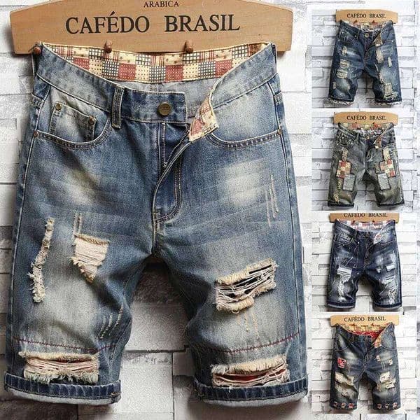 Summer Clothes New Men Vintage Ripped Short Jeans Streetwear Fashion Hole Straight Slim Denim Shorts Male Brand Pants 26L0602