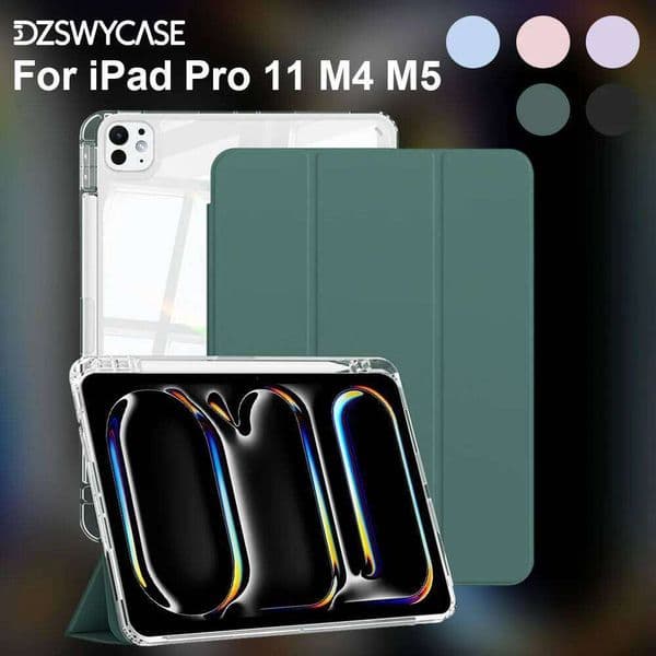 Case for iPad Pro 11 M4 M5 2024 2025, Pencil Holder, Shockproof Slim Cover with Clear Hard PC Back Shell, Auto Sleep/Wake W260602