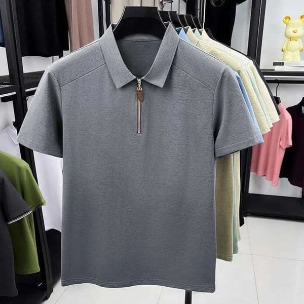 Fashion Half Zipper Short Sleeve Shirt Men Casual Business New Summer Breathable Comfort Lapel T Shirt Z260527 2Fb