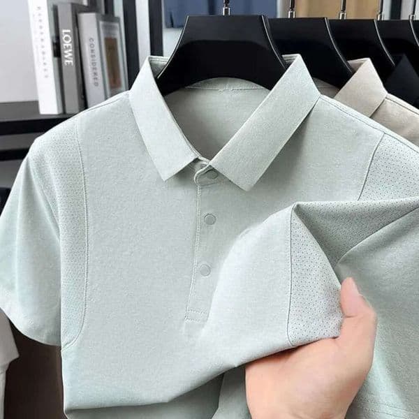 Mens Short Sleeve Shirt Turn Down Collar Breathable Eyelets Button Placket Spring Summer Casual Office Wear Z260527 7A2