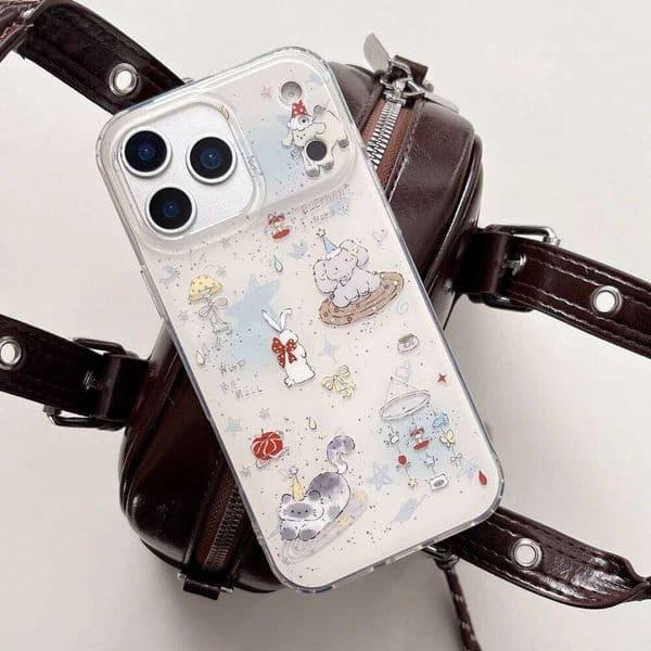 Splash-ink cute lines small animal phone case, suitable for iPhone 14/15/16/17 Pro Max,17Pro INS new shock-proof protective case