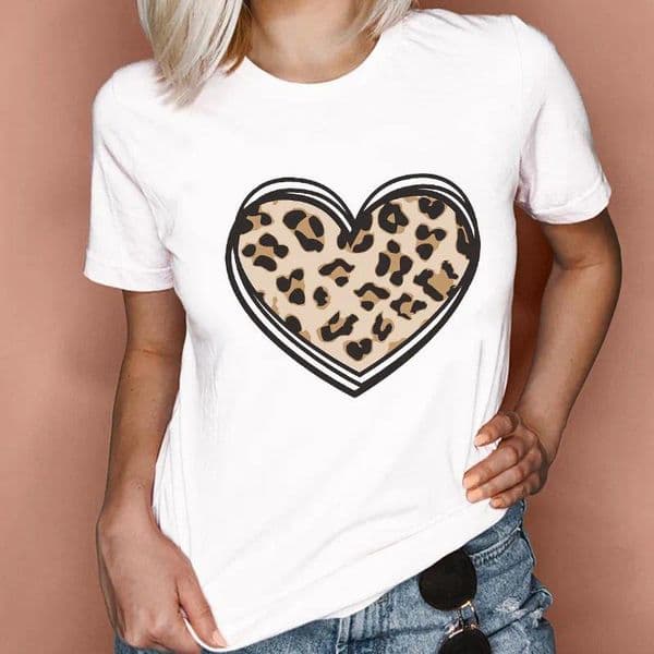 Maryya Large Short Sleeve T-shirt Summer Women's Flower Pattern Cartoon Heart Top Personalized Customization Pattern