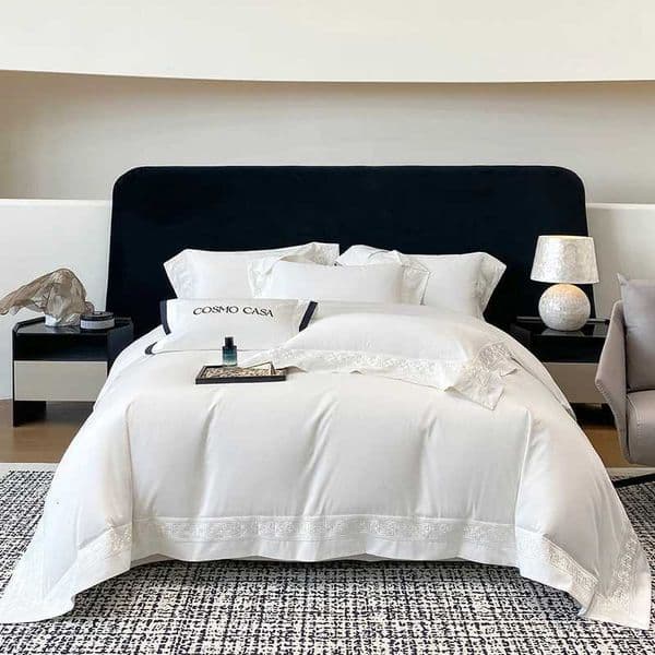600TC Egyptian Cotton White Luxury Embroidery Hotel Style Bedding Set Duvet Cover Set Flat/Fitted Bed Sheet lowcases 4PcsJ260602