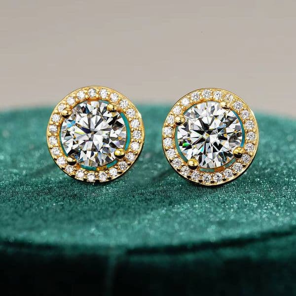 1CT Moissanite Earrings Diamond Tester Passed VVS Clarity GRA Certified 14K Gold-Plated 925 Sterling Silver Halo Style