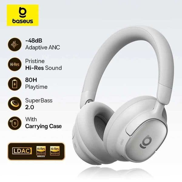 Bowie MH1 Baseus Bluetooth Headphones 48dB Noise Cancellation Hi-res LDAC Over Ear Headset Audio Wireless Earphone Earbuds L260602