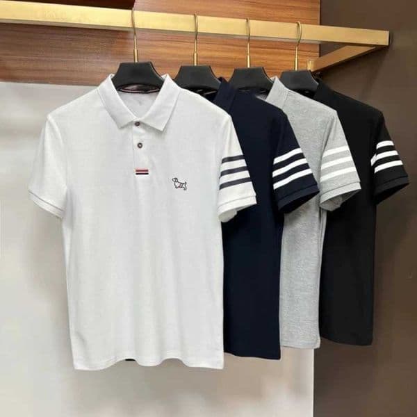 High end 100 cotton short sleeve polo shirt men luxury brand cute dog design Korean casual summer golf fashion striped T-shirtT260602