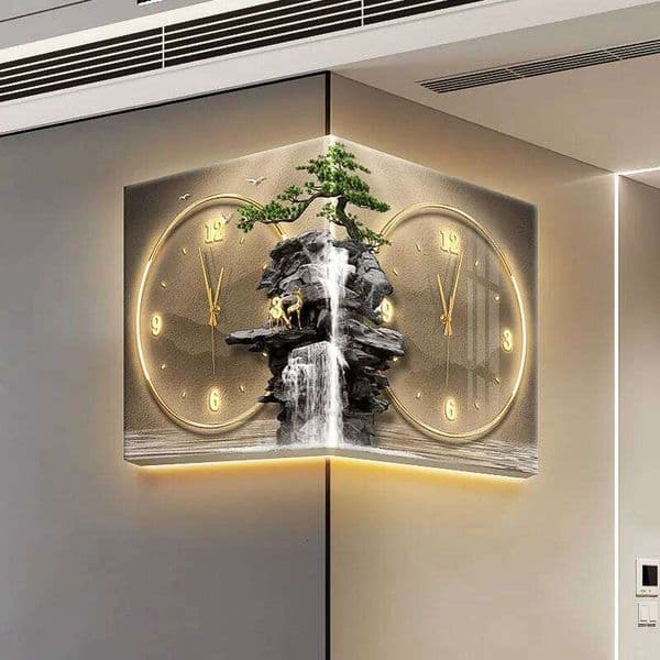 Modern Double Sided Corner Living Room Decoration LED Clock Mural Lamp Restaurant Background Digital Wall Watch W260602