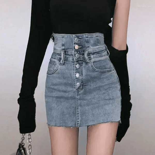 Skirts Smvp Super High Waist Button Up Denim Women Sexy Skinny Girl Package Hip Skirt Woman Korean Streetwear Mini