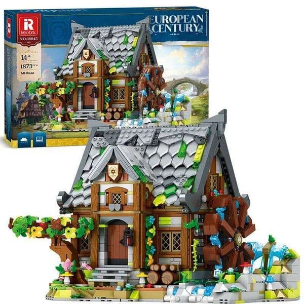 1873PCS Medieval Mill House Building Blocks European Village Street View Model Bricks Desktop Ornaments Kids Toys Holiday Gifts 26Y0602