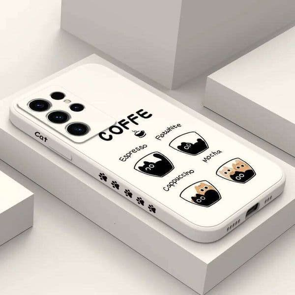 Coffee Cute Cat Phone Case For Samsung Galaxy S25 S24 S23 S22 S21 S20 S10 FE Note 20 Ultra 10 9 Plus Cover