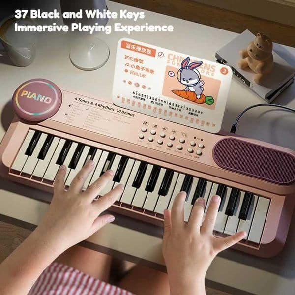 37-Key Kids Piano Keyboard Musical Toy with Microphone Music Score for Early Learning Interactive Play Best Gift Christmas Gift L2606025N3V