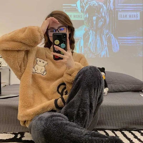 Thickened Warm Flannel Women Sleepwear Homewear for Winter Tops and Trousers Ladies Nightwear Loungewear Two-Piece Set Pajamas L260525